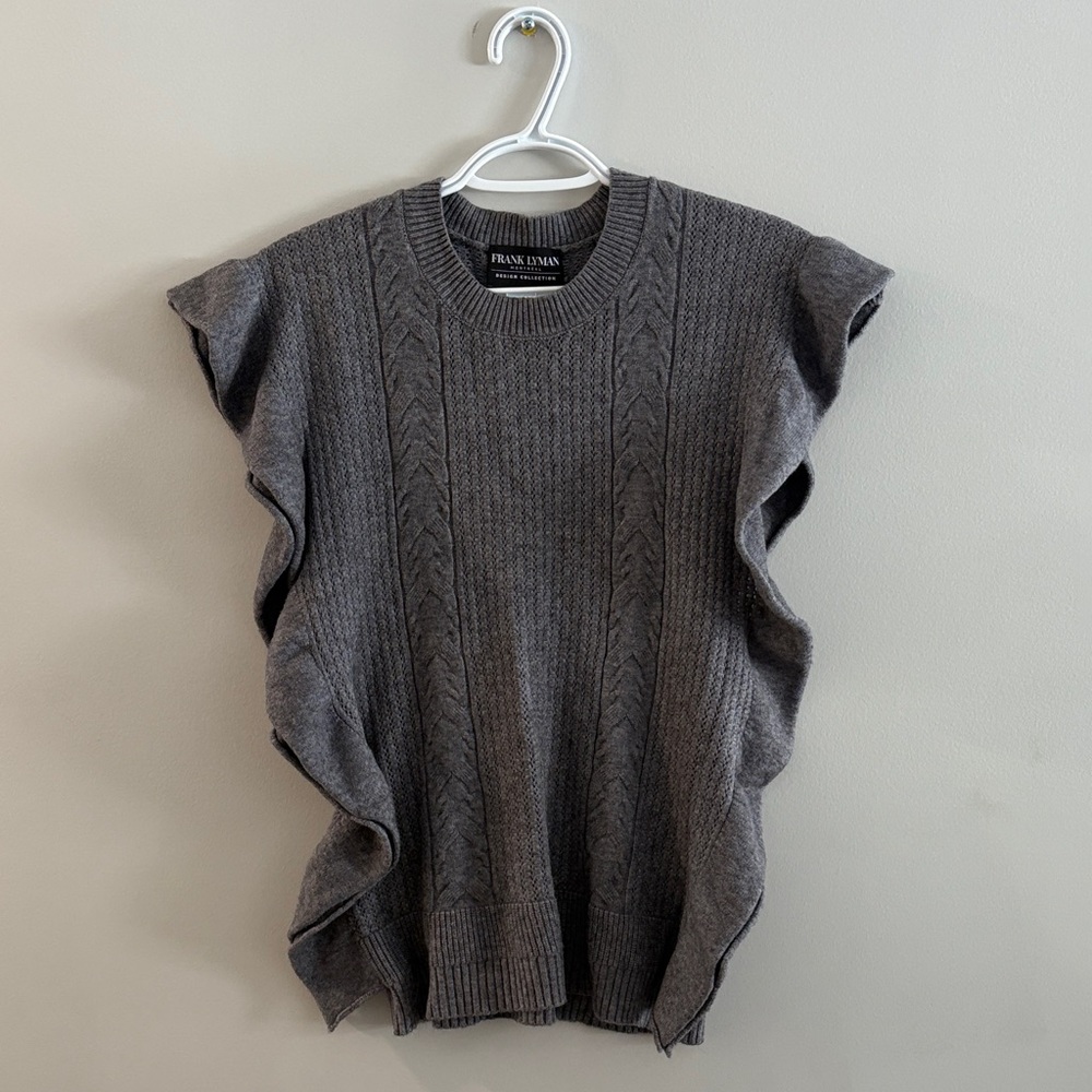 Frank Lyman Design Charcoal Ruffle Sweater Vest Style